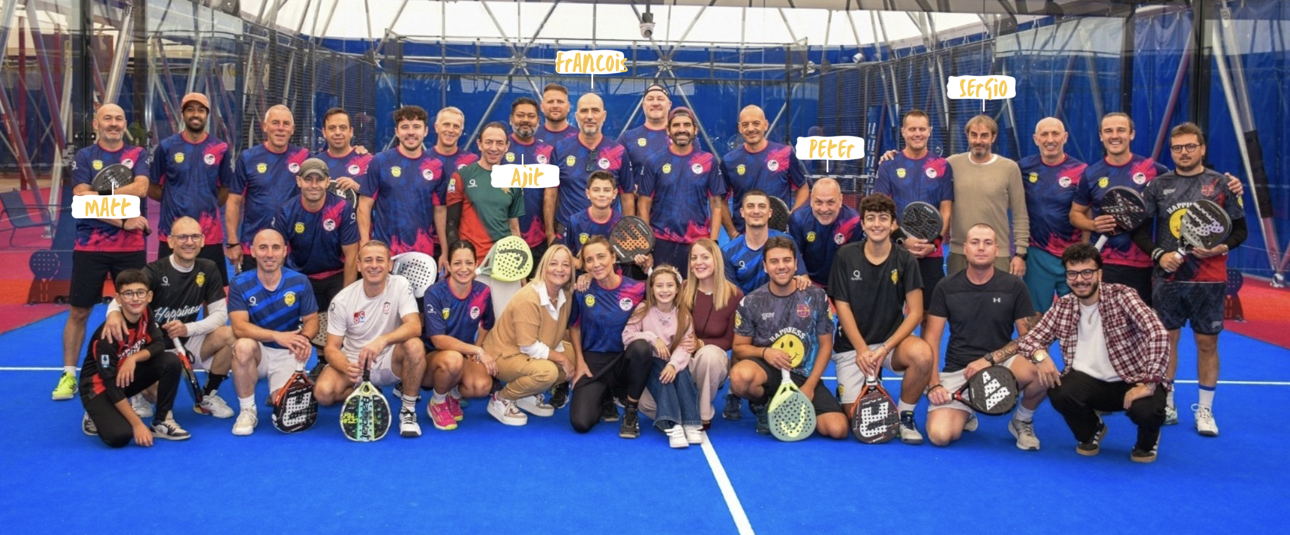 The Amici founders with guests and local players on the padel court